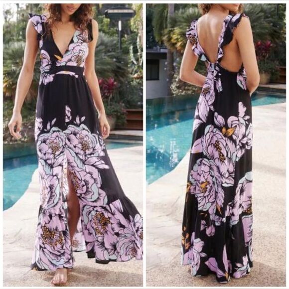 Maaji Bewitched Queen Glowy Maxi Dress in Black Floral - Picture 1 of 6